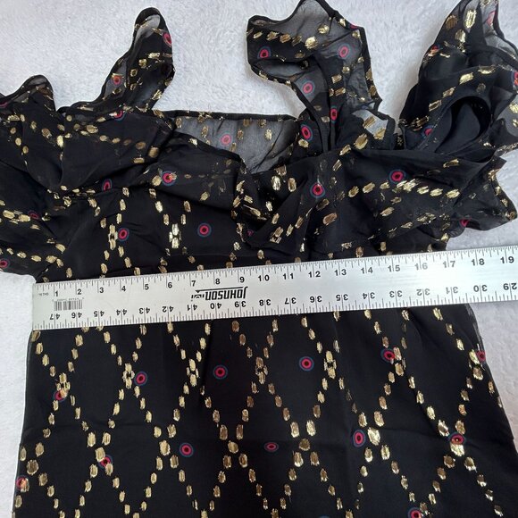 A.L.C Womens Willow Silk Metallic Ruffle Cold Shoulder Blouse Size 6 Black Gold - Picture 7 of 9